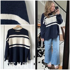 American Eagle navy striped knit oversized tunic size Medium